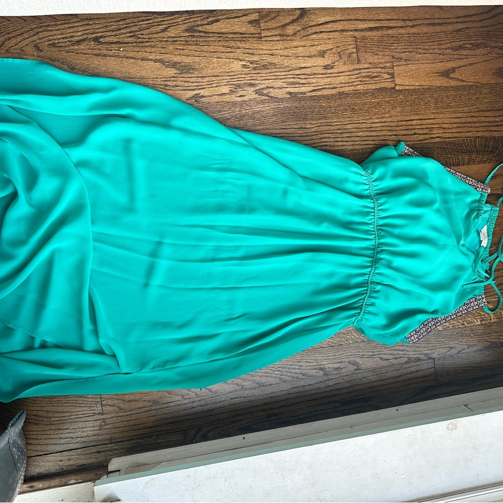 Elegant Teal Sleeveless Long Dress